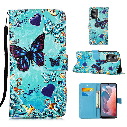 Moto G 5G 2024 Colored Drawing Pattern Plain Weave Leather Phone Case - Caring Butterfly